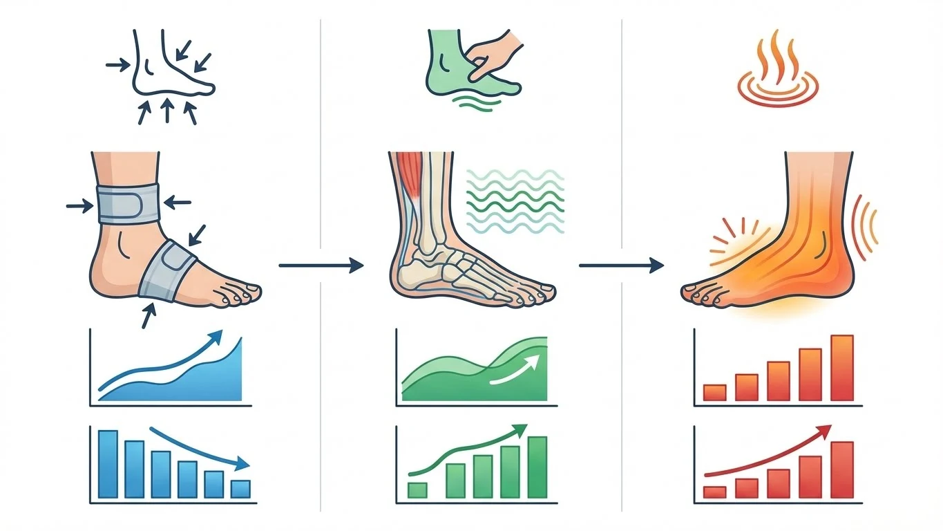 Illustration of compression therapy reducing foot swelling